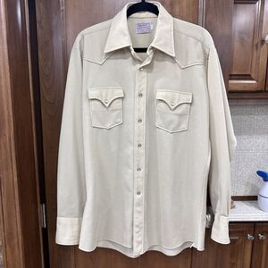 H Bar C Ranchwear Ribbed Tan Pearl Snap Shirt 70’s